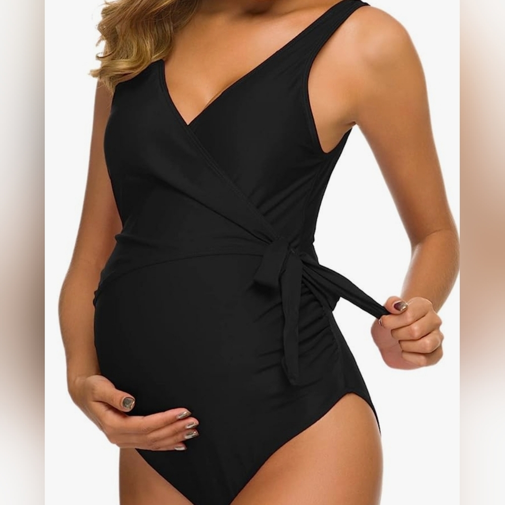 New maternity tie front, v-neck one pc. Bathing suit
